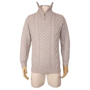 IrelandsEye Dromore Aran Troyer Silver Marl Sweater Sz Large